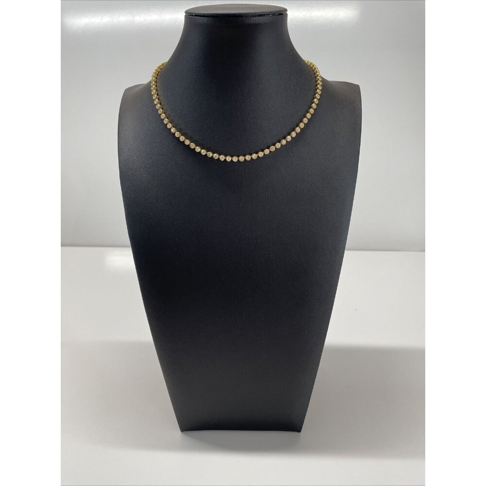 Vintage Gold Tone Round Clear Rhinestone Linked‎ Metal Collar Necklace A112